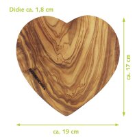 Schneidebrett Herzform Olivenholz, 17-20 cm