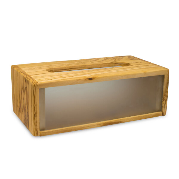 DESIGN Tissue-Box Olivenholz und Glas f&uuml;r Kosmetikt&uuml;cher