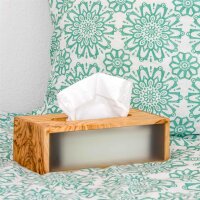 DESIGN Tissue-Box Olivenholz und Glas für Kosmetiktücher