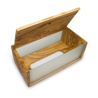 DESIGN Tissue-Box Olivenholz und Glas für Kosmetiktücher