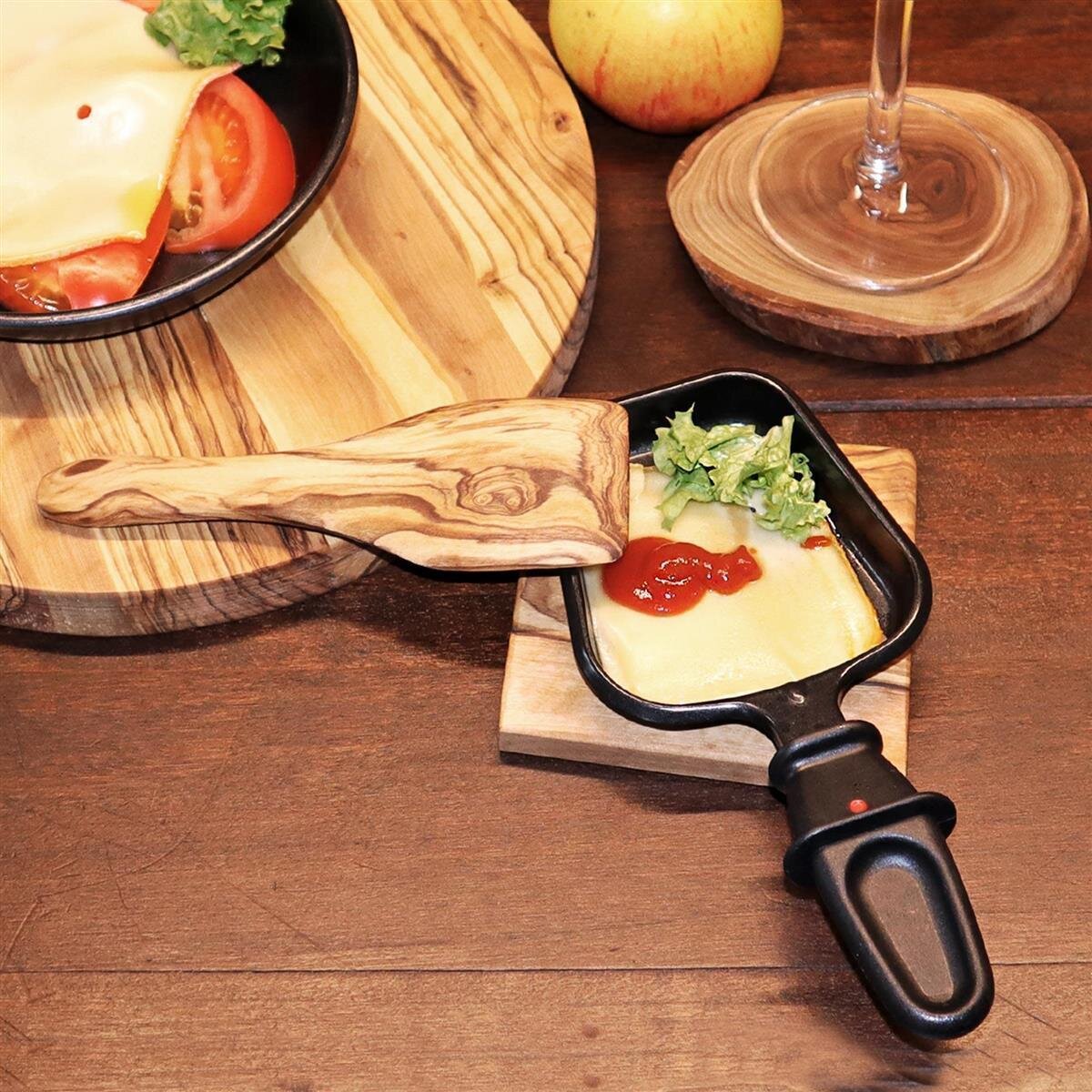 CUHZA Racletteschuiver Hout 4 Stuks - Plasticvrije Raclette Spatels, Beschermt Pannetjes