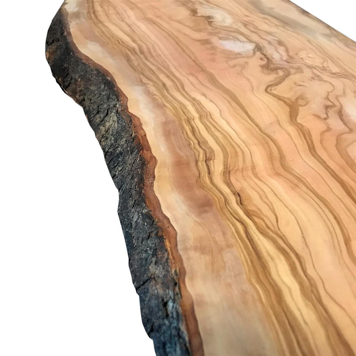 Olivenholz Schneidebrett Im Naturschnitt – Ca. 38 Cm Lang, Antibakteriell, Handmade, Rustikales Küchenbrett