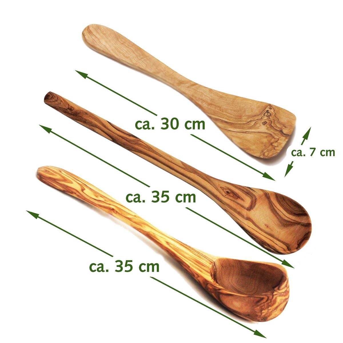 MOON KITCHEN HOME Küchenhelferset Aus Olivenholz – 2-teilig: Kochlöffel & Pfannenwender, Naturbelassen, Robust, Hitzebeständig, Antibakteriell – Mediterranes Flair Für Die Küche