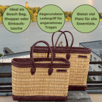 Tasche XL Schilfrohr Einkaufstasche extra gro&szlig; mit Lederverst&auml;rkung