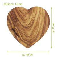 Schneidebrett Herzform Olivenholz, 17-20 cm  mit individueller Gravur