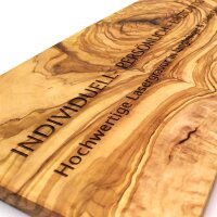 Schneidebrett Olivenholz 40 x 22 cm mit Textgravur mit bis zu 30 Zeichen