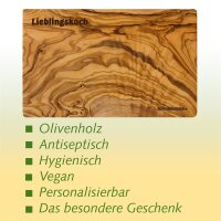 Schneidebrett Olivenholz 40 x 22 cm mit Textgravur mit bis zu 30 Zeichen