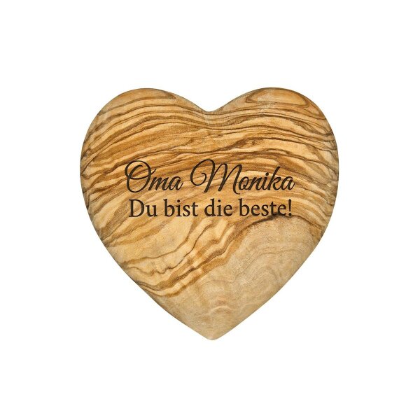 Deko-Herz Olivenholz 7 cm, Text mit bis zu 30 Zeichen GRATIS ab 55 Euro