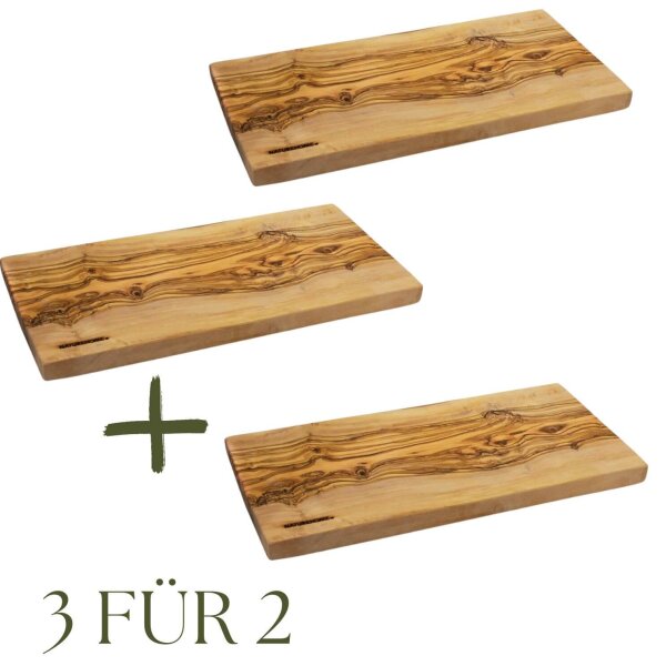 3-f&uuml;r-2-Set: B-Ware Schneidebrett Olivenholz, 35 x 18 x 2 cm